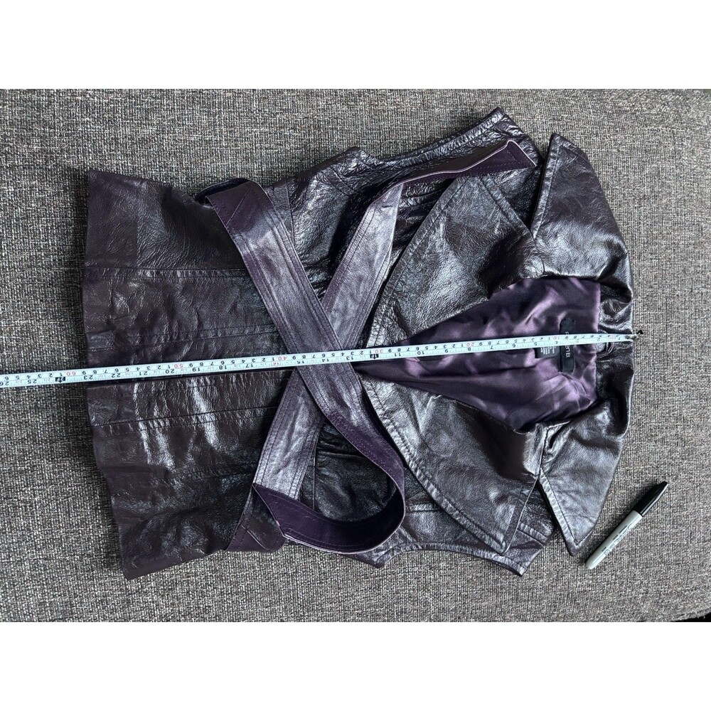 Arden B Y2K 100% Leather Eggplant Purple Corset Vest Medium Belted Cap Sleeve EC - Picture 7 of 9
